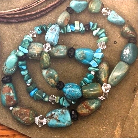 Rare Silpada Sterling Silver Turquoise & Obsidian Stretch Bracelet Set B1640 - Picture 1 of 8